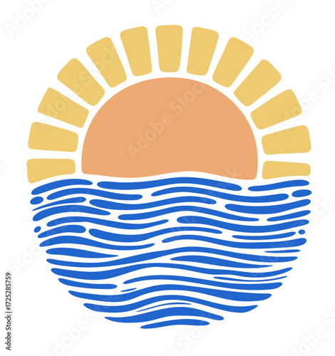 illustration depicting a sunset over the ocean