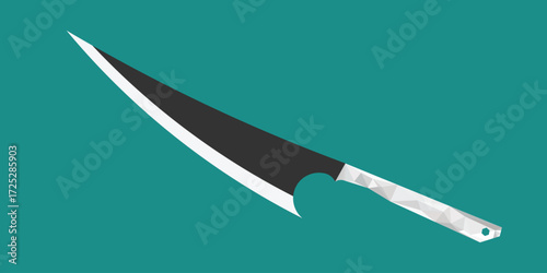Sleek Curved Knife Blade With Geometric Handle On Teal Background