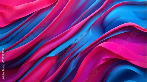 Abstract colorful fabric folds in neon pink and electric blue tones, smooth flowing wave pattern, stylish modern background art
