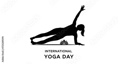 Silhouette of a woman in side plank yoga pose for international yoga day, promoting health and wellness through yoga practice