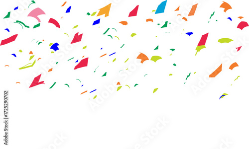 Celebration background frame with confetti Colorful ribbons. Colorful confetti and streamers on white festive background vector.  confetti, celebration, festive, party, streamers, serpentine, ribbons