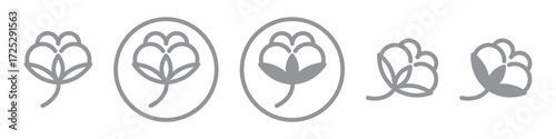Cotton linear icons set isolated on transparent background. Simple outline cotton flower symbols for textile, organic fabric, clothing label and eco design. Vector cotton line sign illustration.