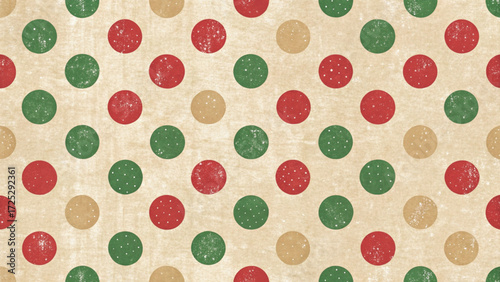 Vintage kraft paper background with random watercolor red and green polka dots background 