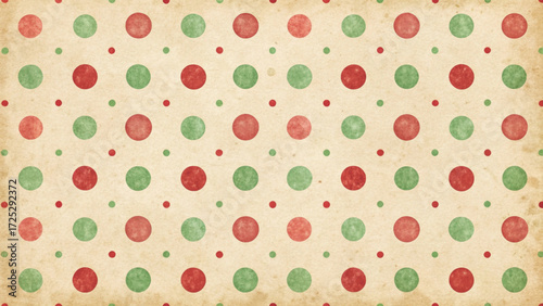 Vintage kraft paper background with random watercolor red and green polka dots background 