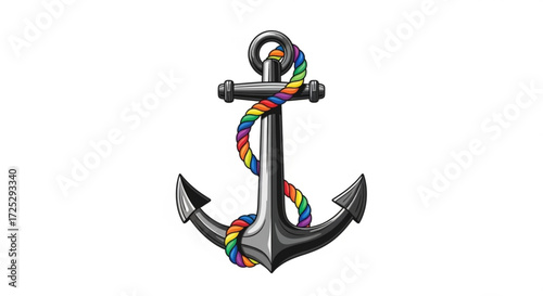 Illustration of a silver anchor with a rainbow rope, symbolizing hope, diversity, and support for the lgbtq community