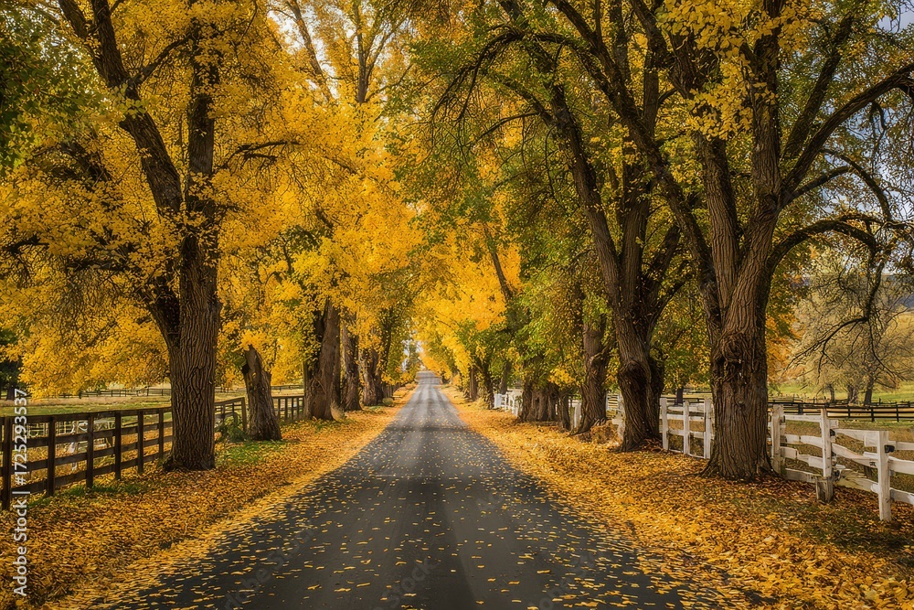 Naklejka premium Autumn Country Road in Full Color