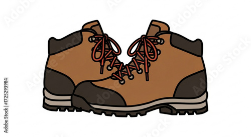 A pair of sturdy hiking boots with laces, ideal for outdoor adventures, trekking, and exploring nature trails