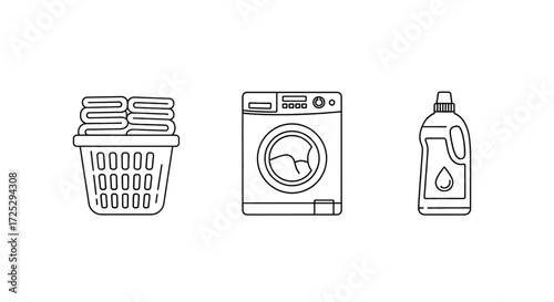 Laundry day essentials: fresh towels, washing machine, and detergent for clean clothes and home