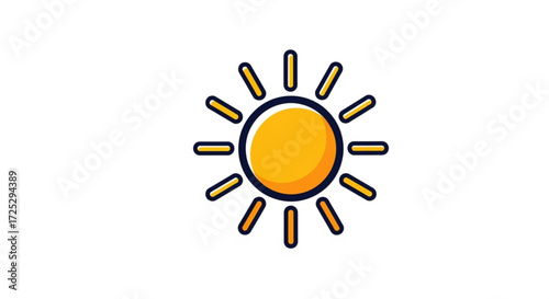 A bright sun, radiating warmth and light, symbolizing summer, energy, and happiness, a simple yet powerful graphic icon