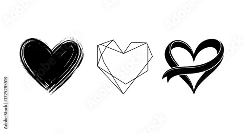 Expressive heart collection for graphic design projects, love and romance symbols, trendy designs, minimalist art