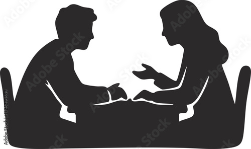 Business meeting between two men sitting at a desk discussing work professional conversation