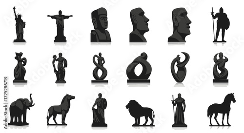 Iconic world landmarks and sculptures in a modern, elegant design for creative projects and travel inspiration