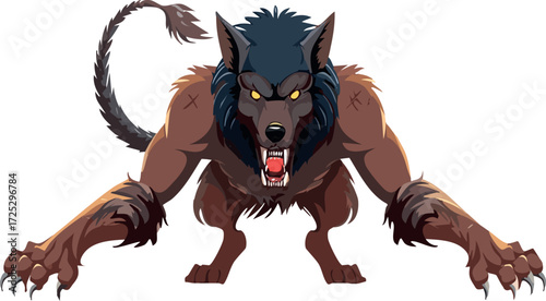 Werewolf monster snarling, ready to attack