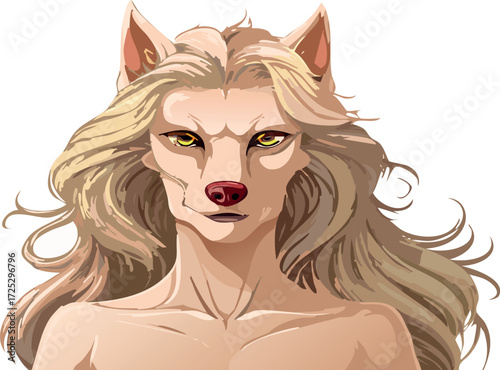 Female werewolf character with long flowing hair