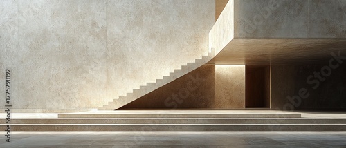 Modern Minimalist Architecture: Concrete Staircase and Sunlit Interior Design