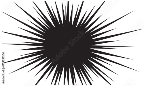 Dynamic Black Radial Burst Graphic with Spiky Lines on White Background