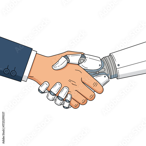 Human and Robot Handshake Symbolizing Partnership and Future Technology.