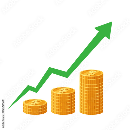Financial Growth Arrow and Stacked Coins Representing Investment Success.