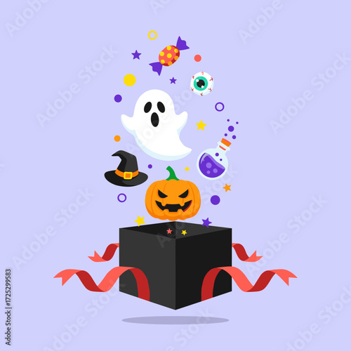 Halloween Surprise Box with Ghost Pumpkin Witch Hat and Candy.