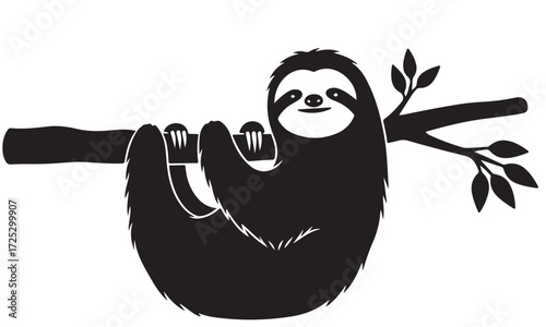 Adorable Sloth Silhouette Hanging on a Tree Branch