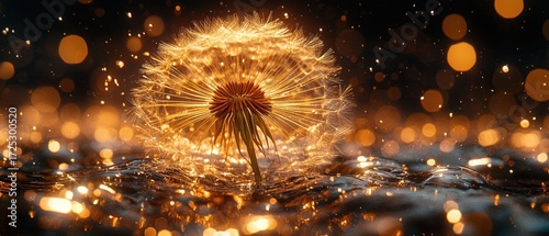 Golden Dandelion Wishes: A Magical Water Reflection