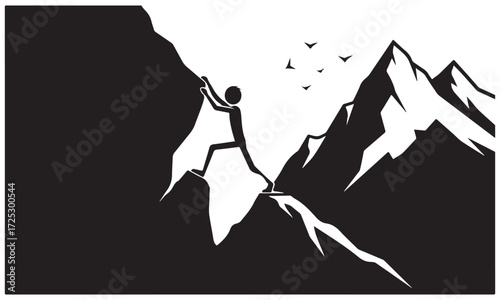 Determined Climber Scaling Steep Mountain Silhouette