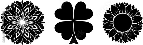 Elegant floral designs, stylized lucky clover, and sunflower for modern branding and decoration projects