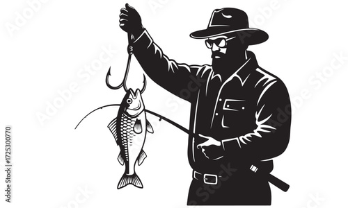 Angler Holding Up a Freshly Caught Fish on a Hook
