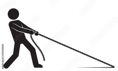 Silhouette of a Person Pulling a Rope with Force and Effort