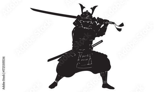 Dynamic Samurai Warrior Silhouette with Katana