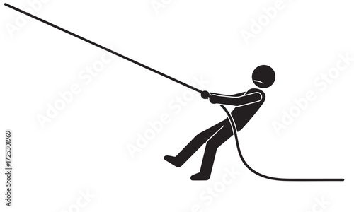 Stylized Silhouette of a Person Pulling a Rope with Effort