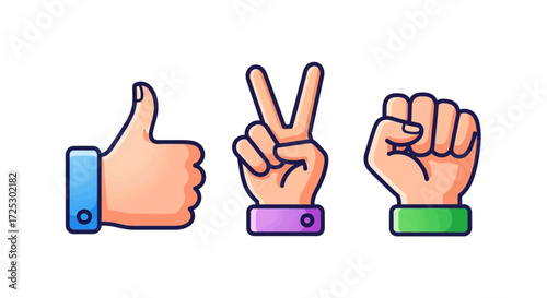 Expressive hands showing like, peace, and solidarity gestures for positive communication