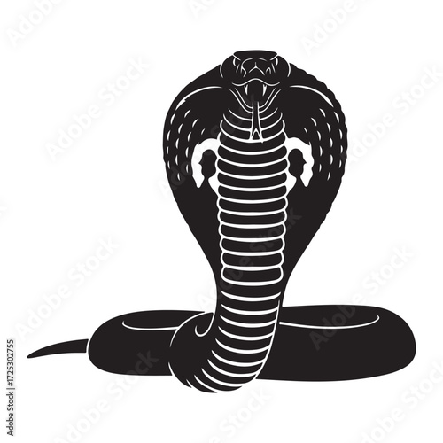 Striking Cobra Snake Silhouette Graphic on White Background