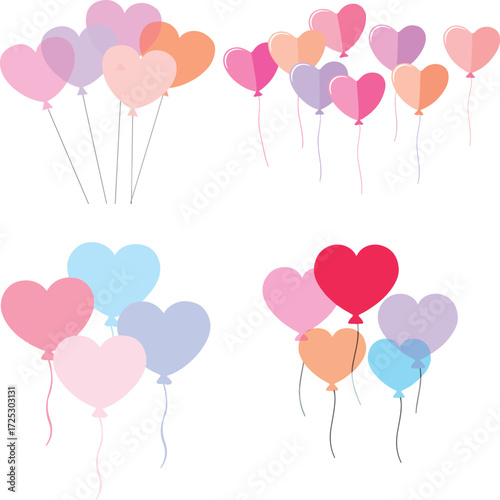 Collection of heart shaped cake toppers in soft pastel colors for celebrations and decorations vector