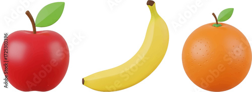 Vibrant trio of fresh fruits offers a healthy treat with an apple, banana, and orange