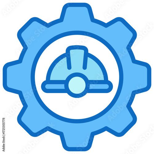 Skill Optimization Blue Fill Outline Icon Design Vector - safety helmet inside a gear, symbolizing skill control, optimization, and productivity enhancement