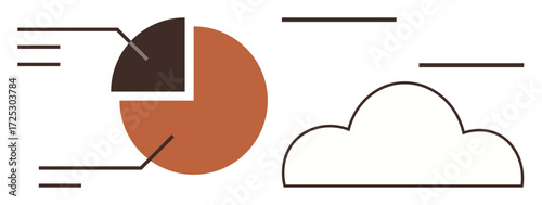 Pie chart with labeled segments and a cloud, representing data analysis, storage, and sharing. Ideal for tech, data management, cloud services, infographics, statistics business reports simple flat