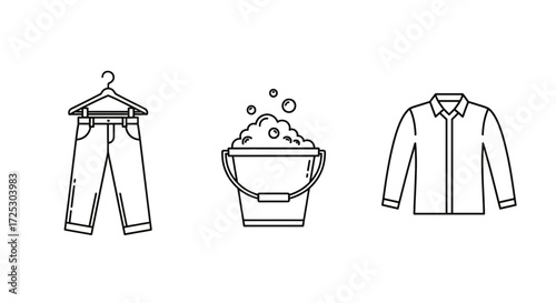 Laundry day icons showing clean clothing and soapy water, laundry service illustration, originally a vector