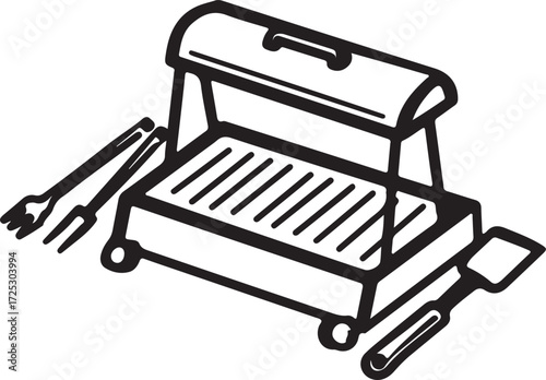 Barbecue grill with utensils outdoor cooking equipment ready for summer grilling season vector