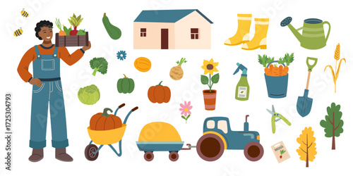 Thanksgiving and harvest concept set of cliparts. Vector flat collection of elements.