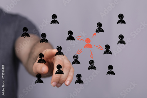 Hand pointing at a central ...