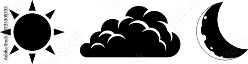 Sun, cloud, and moon icons: Perfect for weather forecasts, design, and atmospheric visuals