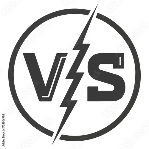 Monochrome VS versus logo with a lightning bolt.