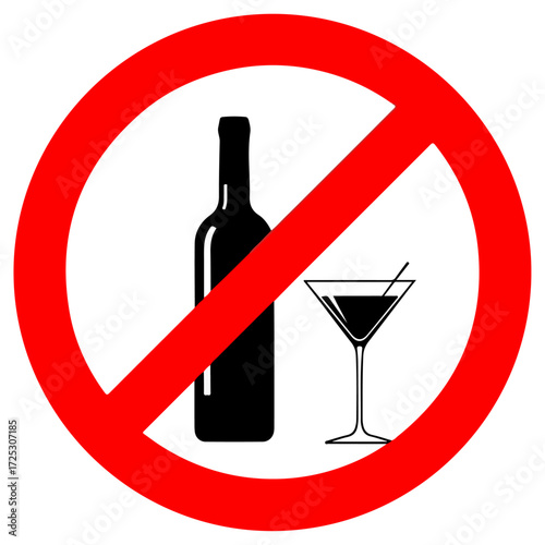 No Alcohol Sign - Wine Bottle and Martini Glass.