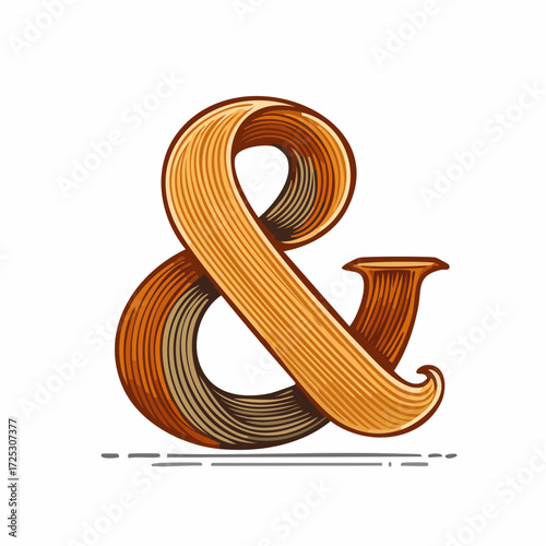 Decorative elegant ampersand symbol with vintage engraved line art style typography