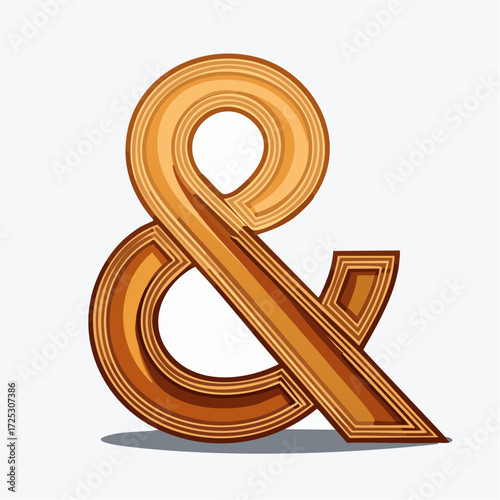Layered Wooden Ampersand Symbol Graphic Design Isolated on White