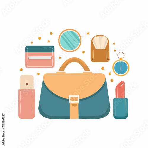 Collection of beauty products and accessories for personal care illustration