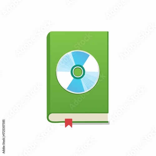 Green Book with CD Disc and Red Bookmark Illustration