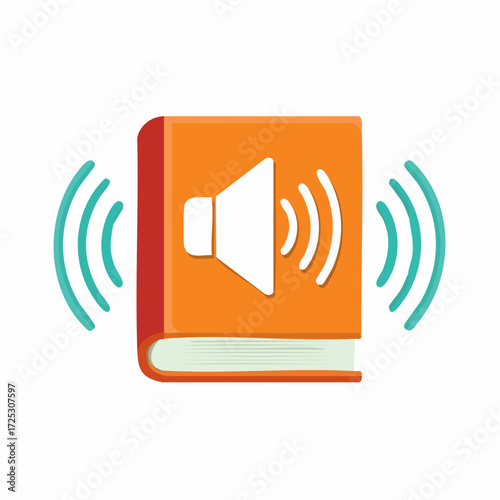 Simple audiobook vector icon with a speaker on the cover and sound waves for audio literature