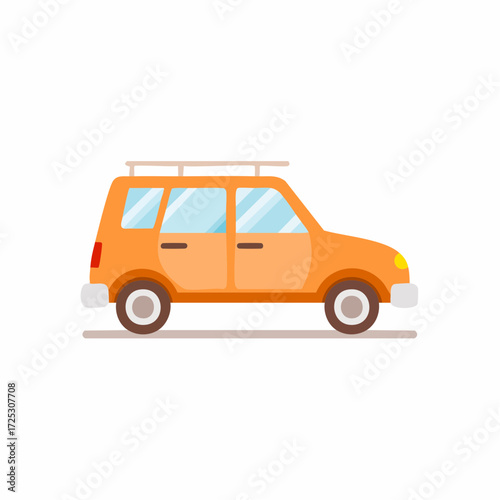 Orange compact SUV car with roof rack for travel and adventure illustration vector
